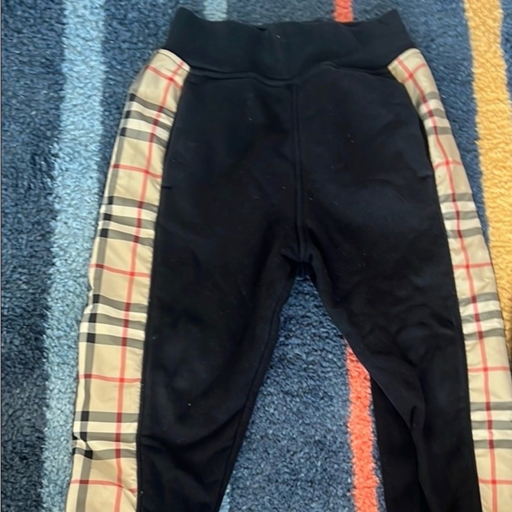 Burberry Black Joggers with Plaid Stripes